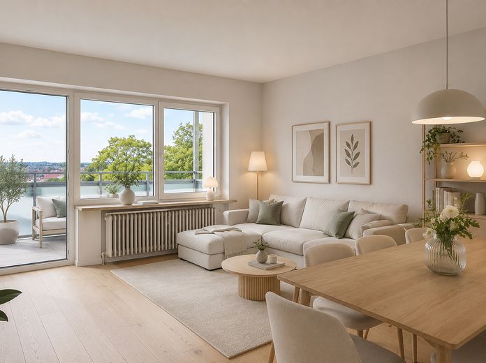 Energetisch saniert - 2-Zimmer-Whg. mit großem Balkon / Umbau in 3-Zimmer-Whg. möglich – Beispiel Visualisierung