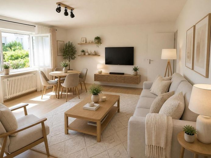 Super Lage: Attraktive 2 Zi, Kü, Bad, Keller, Trockenraum, Stellplatz, Garten zur Mitbenutzung – Einrichtungsbeispiel Wohnzimme
