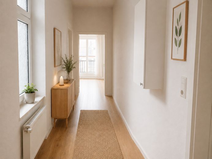 Простора 3-кімнатна квартира в старому будинку в Герде | 86 м² | Балкон | відремонтована | без комісії / новий дах – Flur  KI generiert