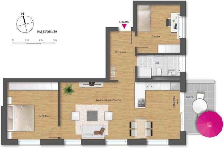 Appartement lumineux de 3 pièces avec balcon dans le quartier Steingau – Kirchheim unter Teck – Grundriss