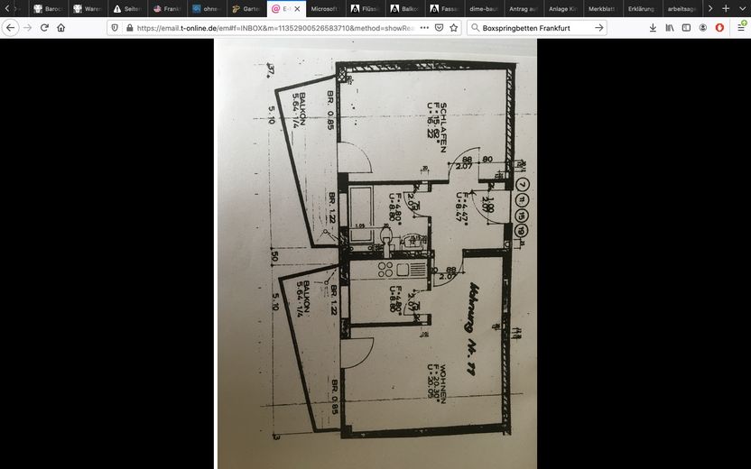 Top- Lage, schöne, ca. 53 qm Wohnung, 2 Zi.+je 1 Balkon+alle Räume mit Fenster – Grundriß Wohnung