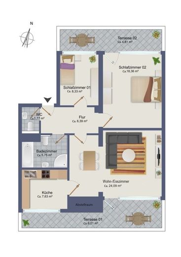 Modernisierte 3-Zimmer-Wohnung mit Tiefgaragenstellplatz in
bester Lage von HH-Meiendorf – Grundriss