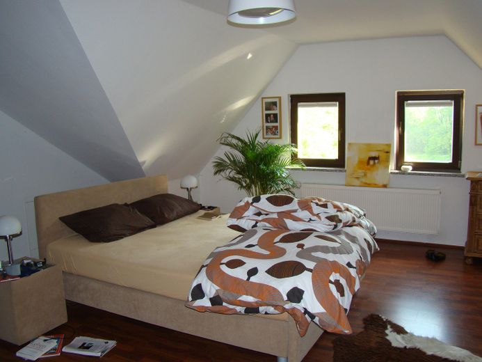 Exklusiv DG-Penthouse JAGDSCHLOSS 20km von L-Bhf 210m², 40m² Dachterrasse, Park, See, 2 Bäder – Schlafen Parkseite