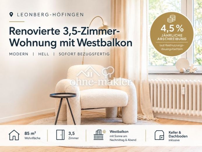 provisionsfrei: Renovierte 3-Zimmer-Wohnung mit Westbalkon – 4,5 % AfA – Zdjęcie 1