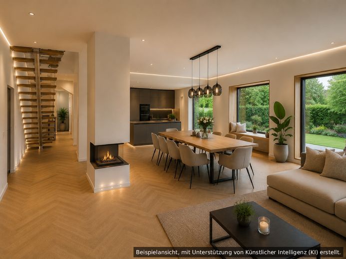 Provisionsfreies KFW55 Ausbauhaus: Architekten 2FH trifft auf 750m² Natur mit Gestaltungsmöglichkeit – EG - Wohnen/Essen - 02