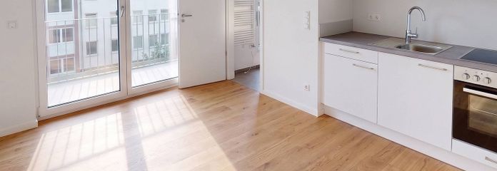 Сучасна однокімнатна квартира з БАЛКОНОМ і ВБУДОВАНОЮ КУХНЕЮ в новому житловому кварталі Ferdinands Garden – Ansicht I: Wohn- und Schlafzi…