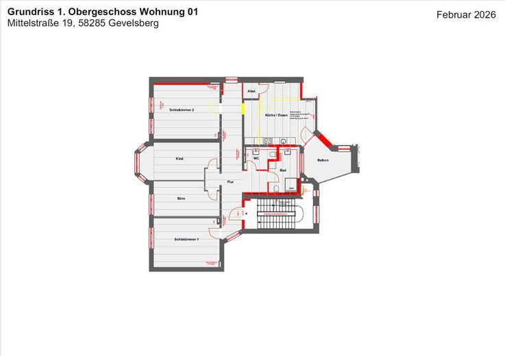 Stilvolle Altbauwohnung - kernsaniert mit modernem Wohnkomfort – Grundriss Wohnung 1,1.Obergeschoss