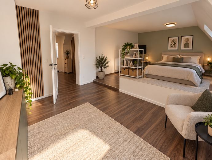 Casa bifamiliare centrale, ampio giardino consolidato, garage doppio, impianto fotovoltaico, senza provvigione – Schlafzimmer 1 OG KI-vis.