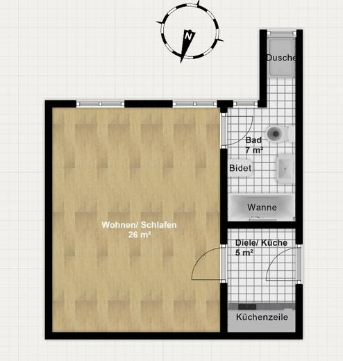 Freshly renovated, bright 1-room apartment in a quiet building right by Barmer Anlagen – Grundriss 2D