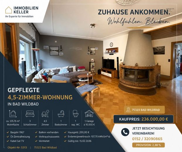 125 m² Kapitalanlage in Bad Wildbad - deutlich unter Markt vermietet | Garage | Kamin | Balkon – Bild 1