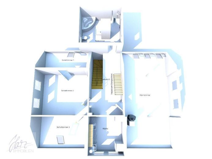 ***VIEL PLATZ &amp; BESONDERER WOHNCHARAKTER - 6-ZIMMER-MAISONETTE MIT KAMIN*** ab demnächst zu vermieten – 3D-Ansicht - untere Wohnebene