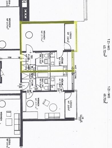Rented 1-room apartment with south-facing loggia in a central location in Hemmingen – Grundriss