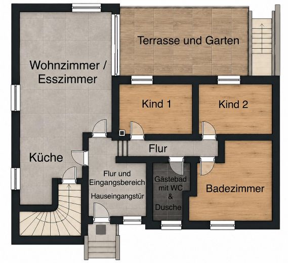 Modernisiertes Reihenendhaus in unverbaubarer Feldrandlage – provisionsfrei – Grundriss Erdgeschoss