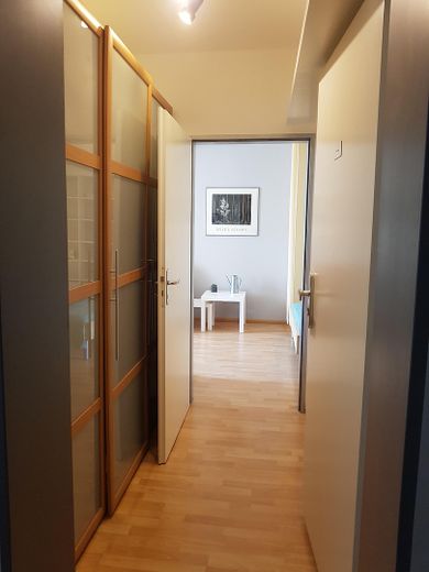 Umeblowane, perfekcyjnie rozplanowane mieszkanie z balkonem od strony słońca – Blick vom Eingang in die Whg.
