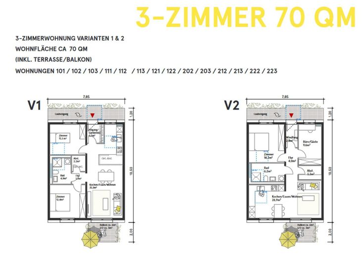 Varianten 70qm Wohnungen