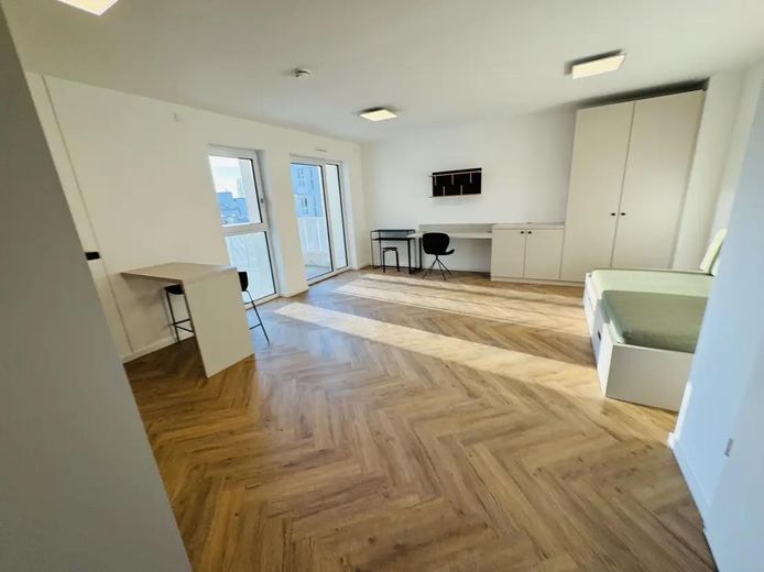 Neubau! 1-Zimmer möbliert mit EBK + Balkon + Abstellkammer + Waschmaschinenanschluss in Adlershof! – Wohn-/Schlafzimmer