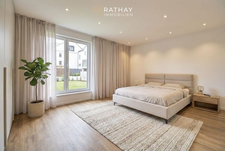 Einzigartige 3-Zimmer Neubauwohnung mit Garten inklusive Küche – Visualisierung Schlafzimmer