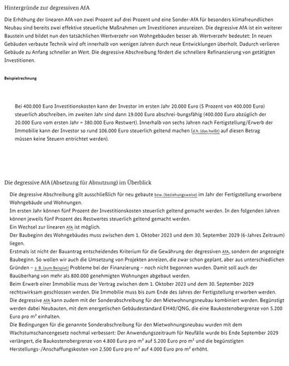 NEUBAU IM ERSTBEZUG IN PLAUEN - SÜDVORSTADT – Erklärung degressive AfA