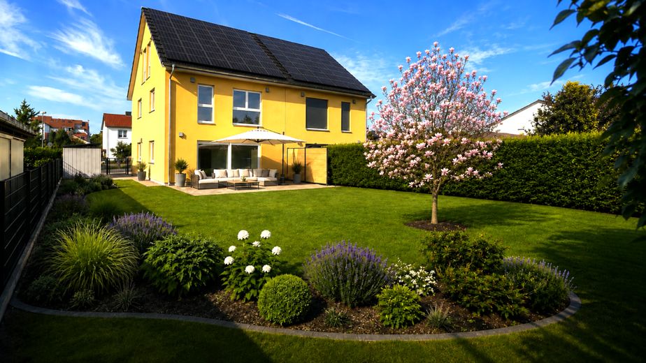 Idealny raj dla rodziny: zdrowe mieszkanie, cieszenie się spokojem i życie niemal bez kosztów energii elektrycznej – Gartengestaltung (KI-Entwurf)