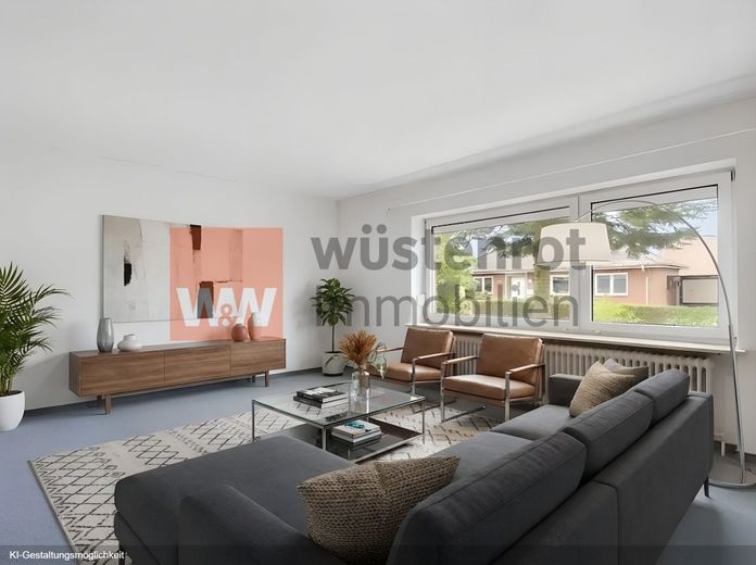 Großes Grundstück, Ponystall &amp; Nordseeluft - Familienhaus mit Herz im Luftkurort Hage – EG Wohnzimmer - KI Gestaltungsmöglichkeit