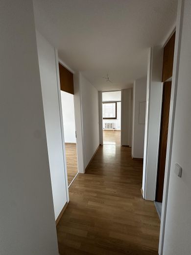 Gemütliche 3-Zimmer-Wohnung mit cleverem Extrazimmer und Garage – Flur mit Blick von Eingangstür
