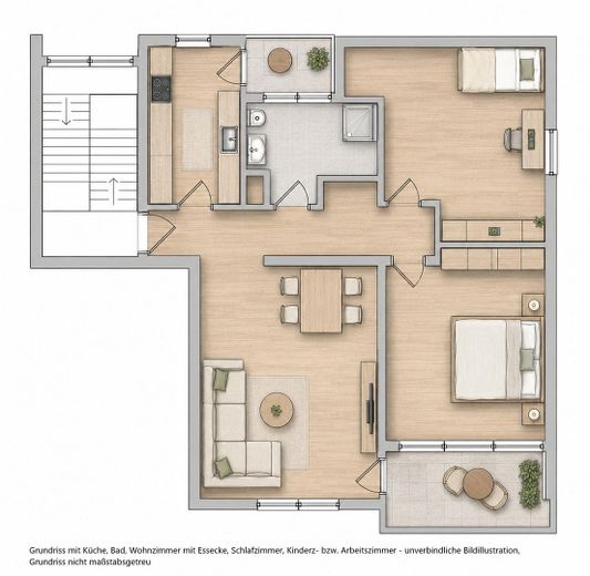 Bezugsfertige 3-Zimmer-Eigentumswohnung mit zwei Balkonen, Garage und umfangreicher Modernisierung – Grundriss