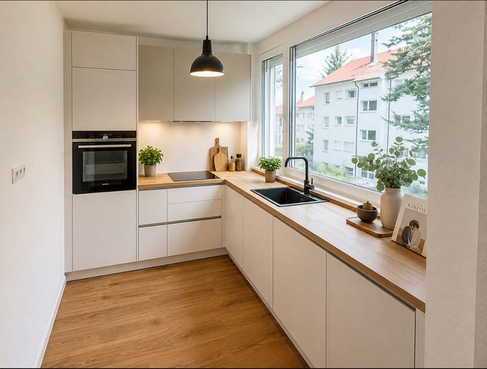 Kernsanierte 3-Zimmer-Wohnung mit Balkon in Ditzingen – Küche mit KI