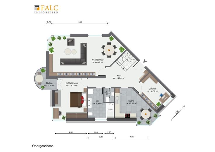 Wohn(t)raum über 2 Etagen mit Dachterrasse, Balkon, 2 Einstellplätzen, Einbau Wärmepumpe 2026 – Grundriss Obergeschoss (2.OG)