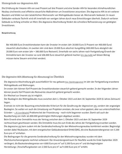 ERSTBEZUG - 4-ZIMMER WOHNUNG MIT GARTEN – Hintergründe degressive AfA