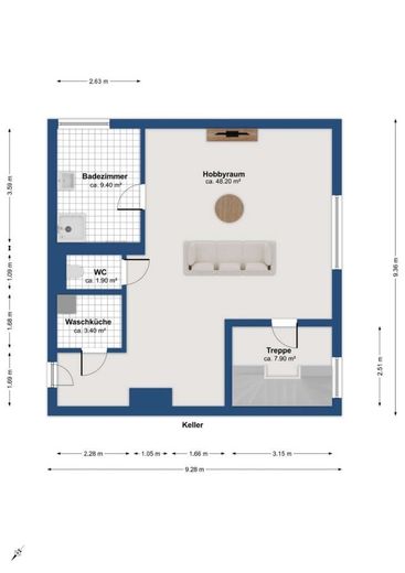 Komplett renovierte Luxus Maisonette im Grünen – Grundriss unten