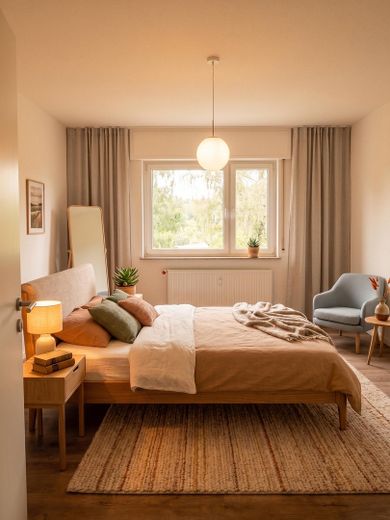 Eerste bewoning na grondige renovatie: lichte 3-kamerwoning met inbouwkeuken, balkon & garage – Schlafzimmer (KI-Einrichtung)
