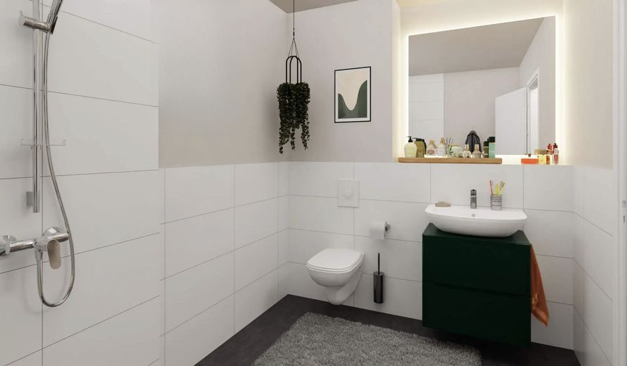 Reihenhaus möbliert 30 Minuten vom BER – Badezimmer mit Badewanne