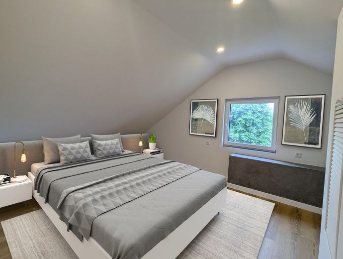 Charmante Dachgeschosswohnung – renoviert & stadtnah – Schlafzimmer 1 - virtuell