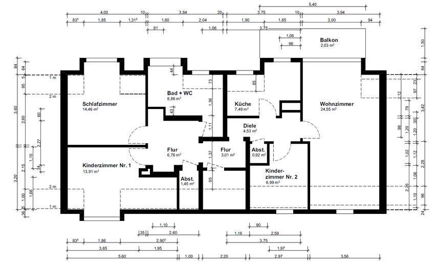 Umfangreich modernisierte 4-Zimmer-Wohnung mit großem Balkon + ca. 30qm2 Dachboden im Moltkeviertel – Grundriss