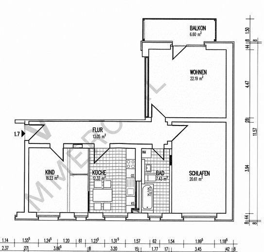 Lichtrijk 3-kamerappartement, ca. 96 m², met groot zonnig balkon in het groen – Grundriss 1. OG rechts