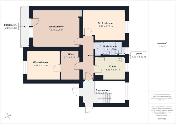 bezugsfreie 3 1/2-Zimmer-Wohnung mit Balkon in Charlottenburg, hochwertig möbliert – Grundriss