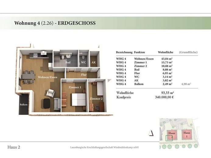 3 Zimmer EG Neubau-Eigentumswohnung 2.26 – 1. OG Wohnung 2.26