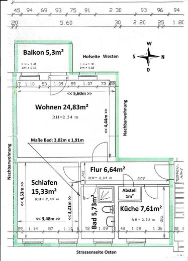 Sonnige 2-Zimmer-ETW, Balkon, 1.Etage, östl. Altstadt, v.privat – Grundriss