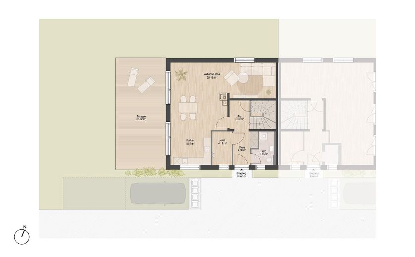 Almost finished: semi-detached house with garden & fireplace near Dresden – Grundriss Haus 3 Erdgeschoss