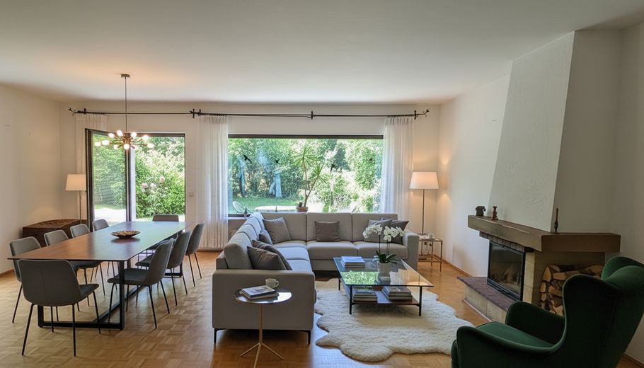 Variables Reihenendhaus mit Gasheizung von 2019, Südterrasse sowie grosszügigem Grundstück (400qm) – Wohnzimmer Idee KI generiert 