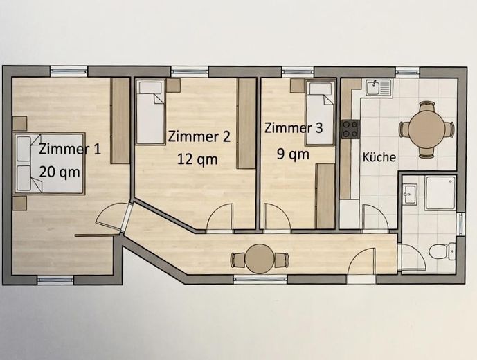 Camera ammobiliata in appartamento condiviso per 3 persone (centro città di Heilbronn) Ristrutturata nel 2025 – Grundriss