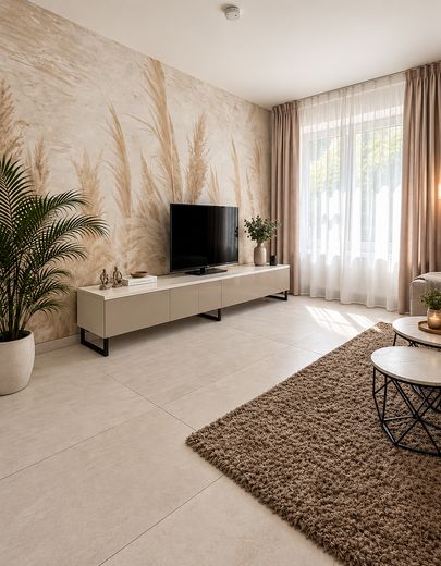 Stilvoll möblierte 2-Zimmer-Wohnung in Augsburg – komplett ausgestattet & sofort frei – Wohnbereich mit TV