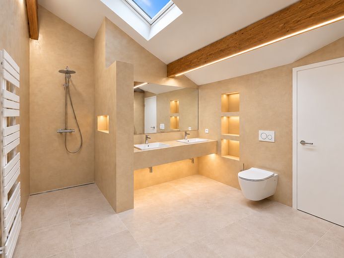Penthouse avec sauna et toit-terrasse dans le Bergmannkiez – Bad mit XXL-Dusche