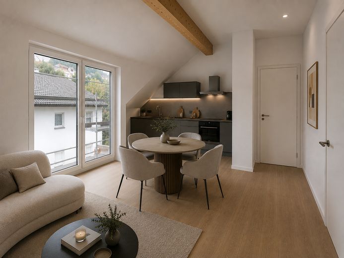 MAISON 2 I Dernier étage en première occupation : 2 pièces, balcon et cuisine équipée – Visualisierung Wohnzimmer
