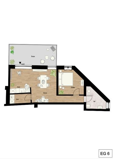 Erstbezug nach Kernsanierung  - 54 qm indiv. Wg. mit sep. Eingang und großer Terrasse – Grundriss
