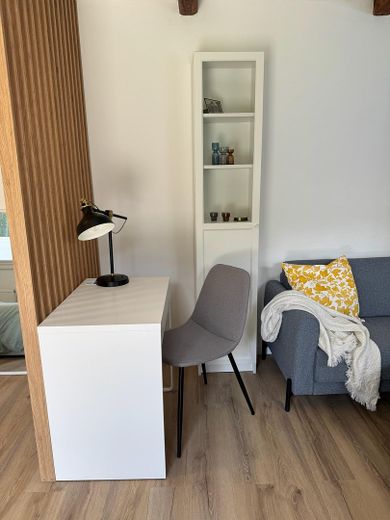 Voll möbliert: Brandneue, liebevoll eingerichtete Wohnung mit großer Terrasse und Garten in Dresden – Wohnzimmer mit Arbeitsplatz