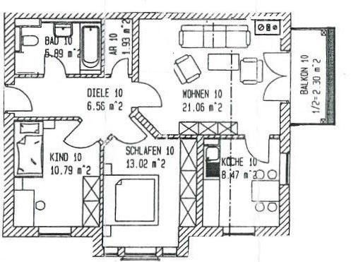 3-комнатная квартира с большим балконом в 82131 Гаутинге – Grundriss der Wohnung