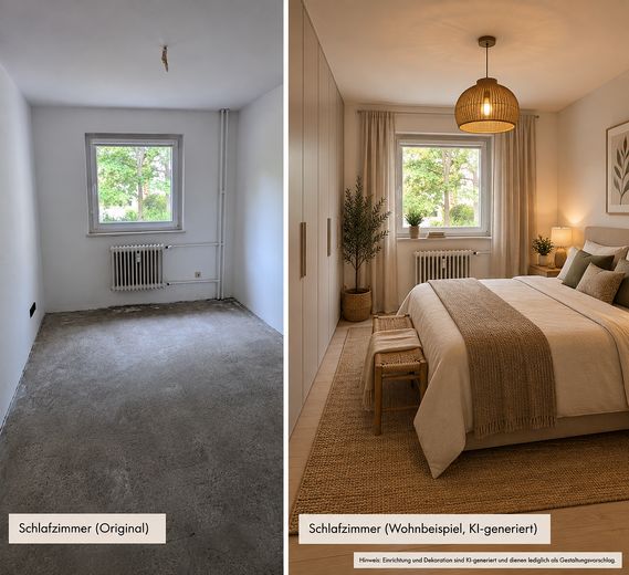 Sofort frei in Berlin-Steglitz: Helle 3-Zimmer-Wohnung mit Südbalkon + Stellplatz + provisionsfrei – Schlafzimmer ins Grüne