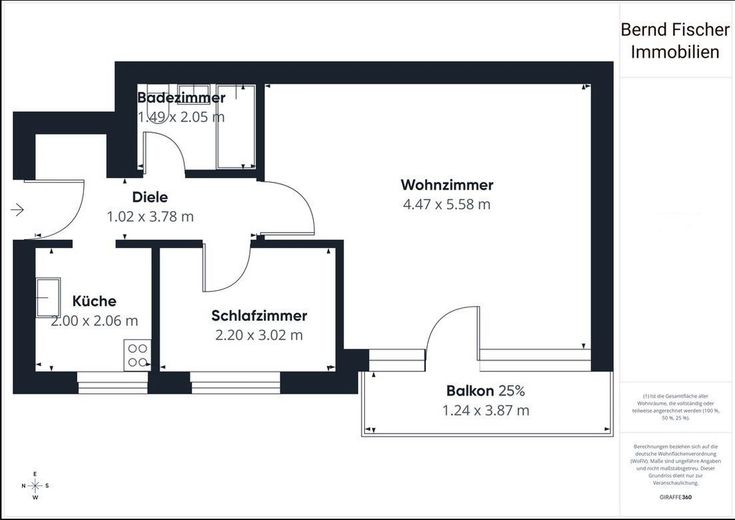 2 Zimmer Küche Bad Balkon in Wilmersdorf – Grundriss