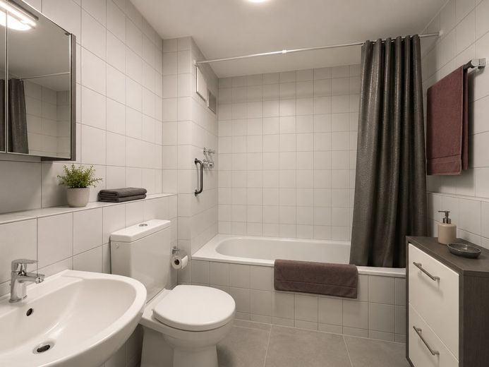 Kapitalanlage oder Eigenheim: Attraktive 2-Zi.-Wohnung mit Balkon &amp; TG-Stellplatz in Mainz- Finthen – Badezimmer
